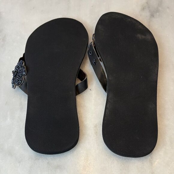 Sandals Shoes Black Floral Beaded Leather Women's Sandals - Picture 9 of 11